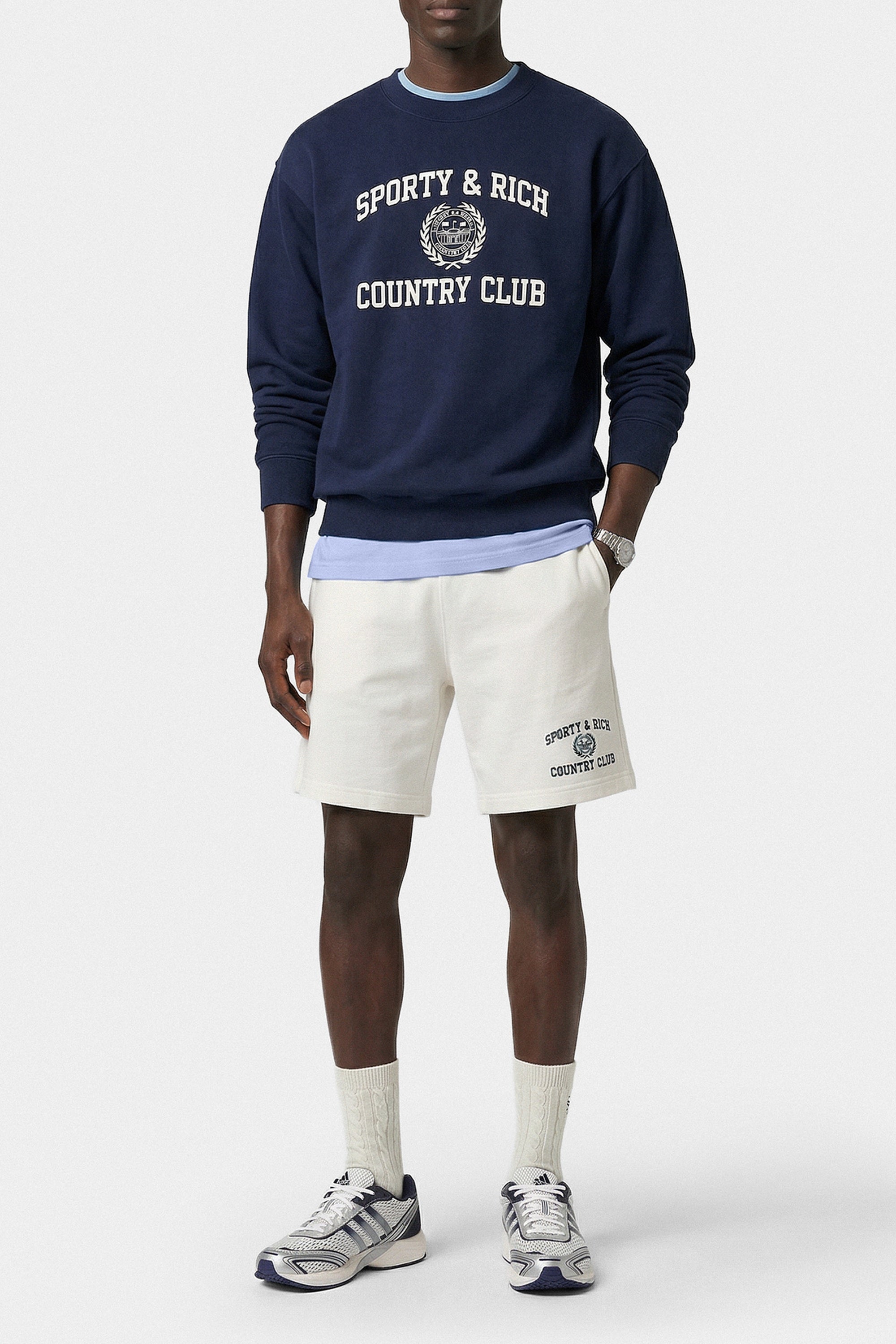 Short de sport Varsity Crest - Écru & Bleu Marine