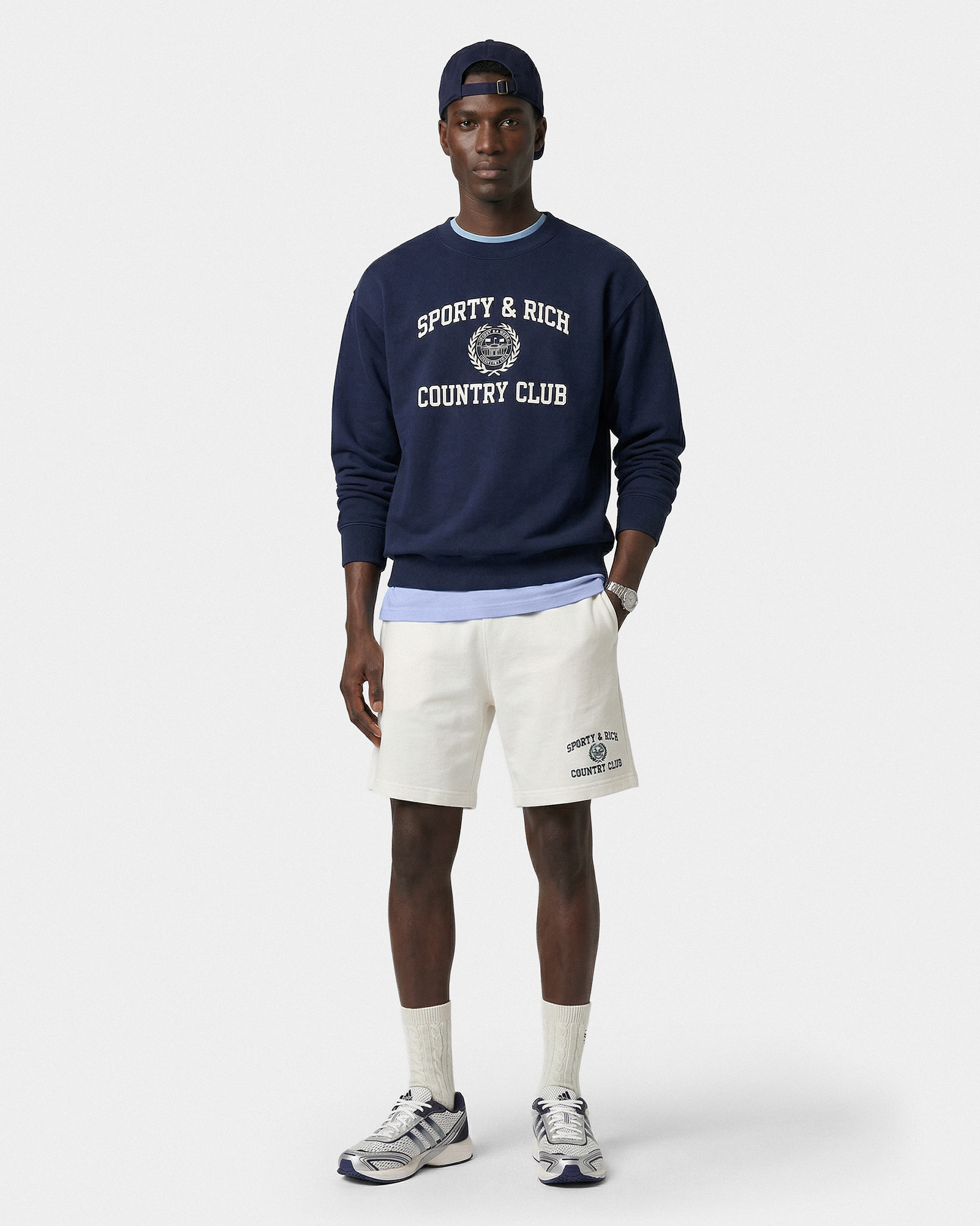 Short de sport Varsity Crest - Écru/Bleu marine