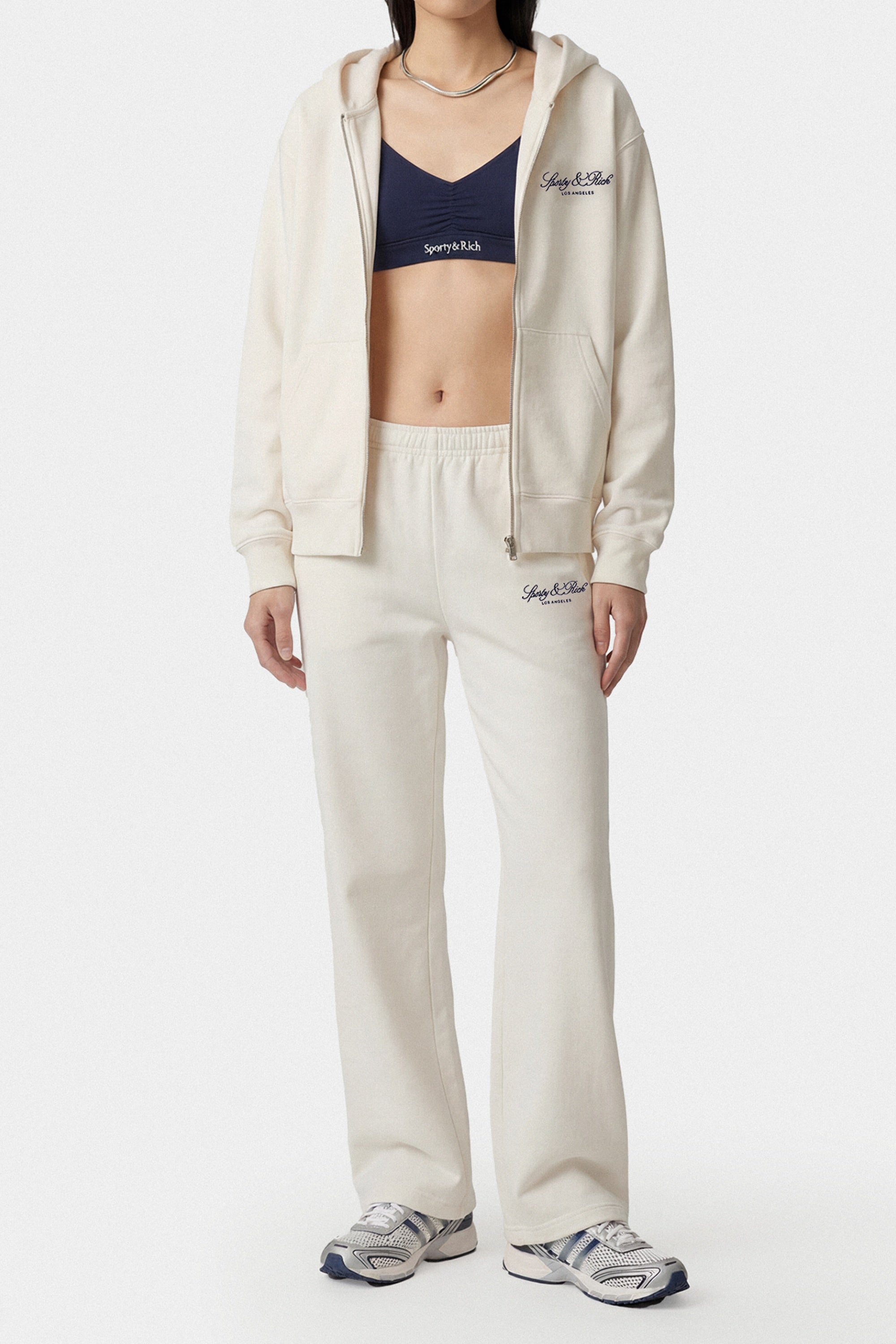 Sweatshirt zippé brodé Vendome LA - Écru & Bleu Marine