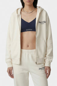 Sweatshirt zippé brodé Vendome LA - Écru & Bleu Marine