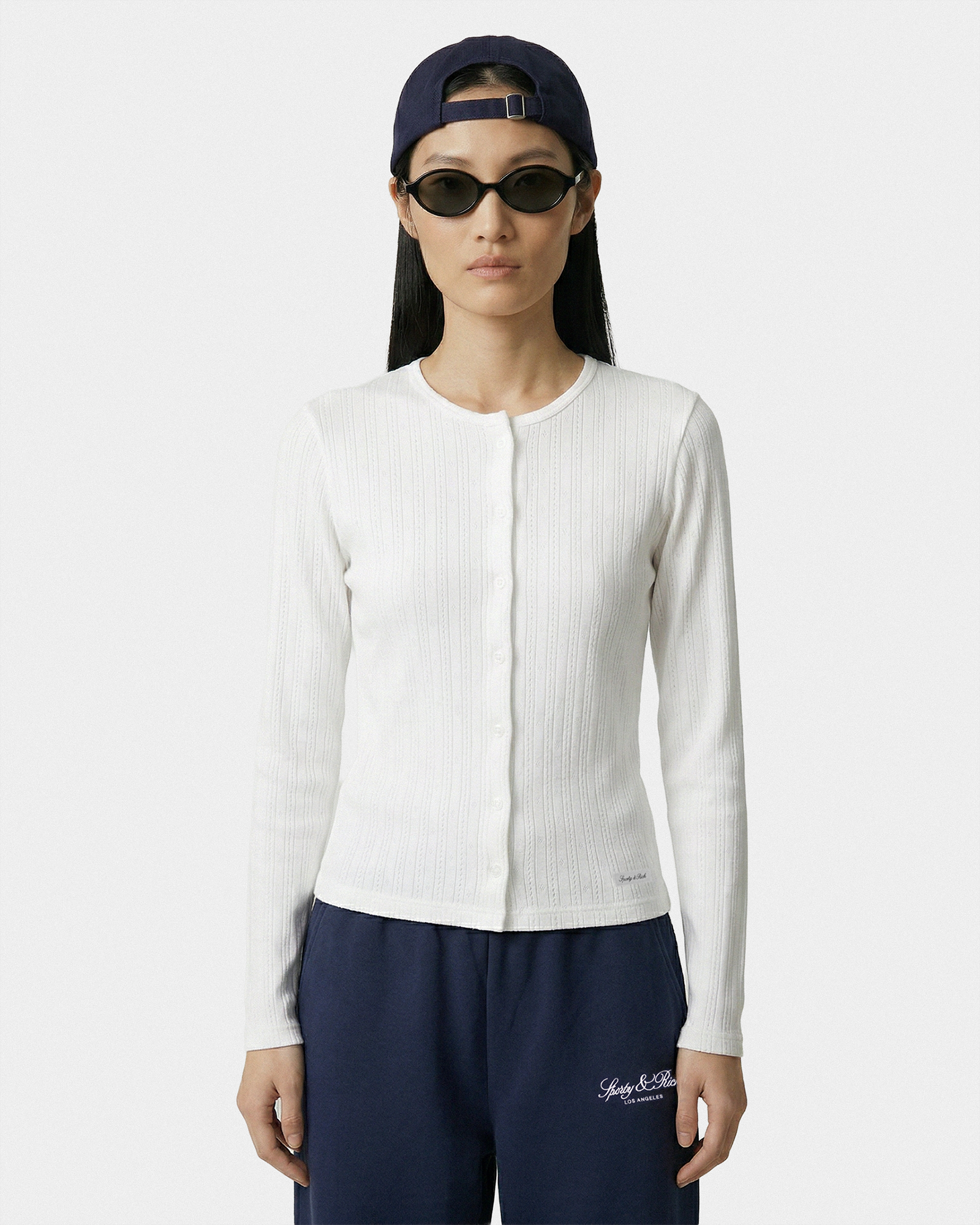 Cardigan en pointelle avec logo emblématique - Blanc