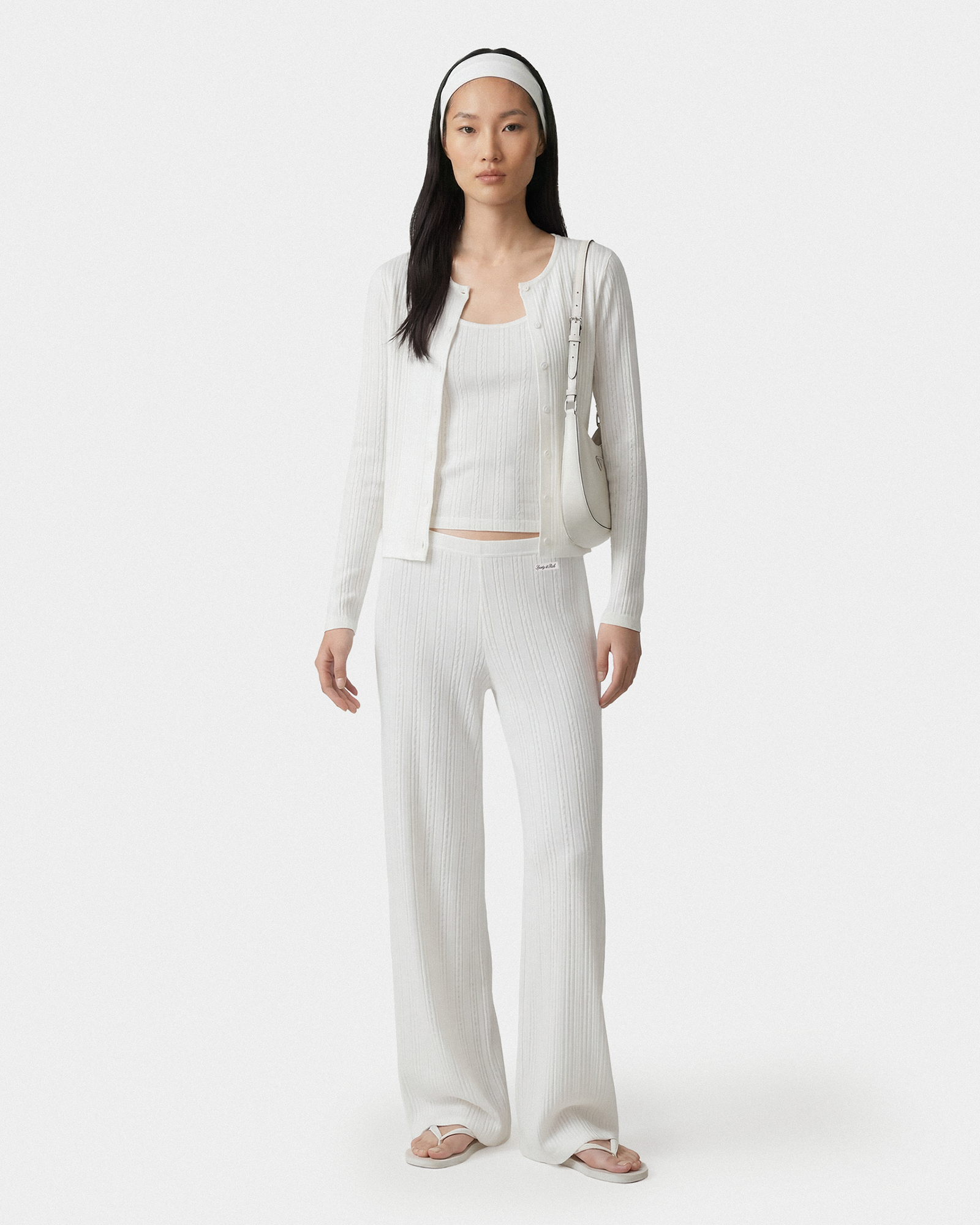 Pantalon en pointelle avec logo emblématique - Blanc