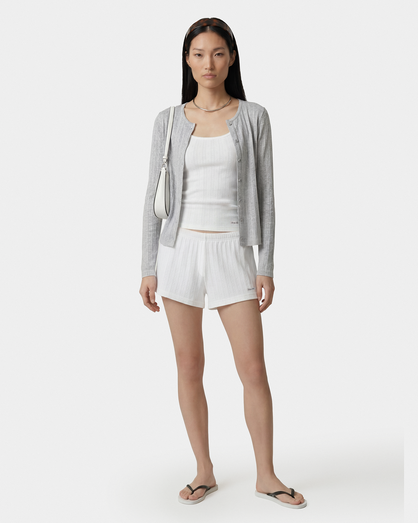 Short en pointelle avec logo Signature - Blanc