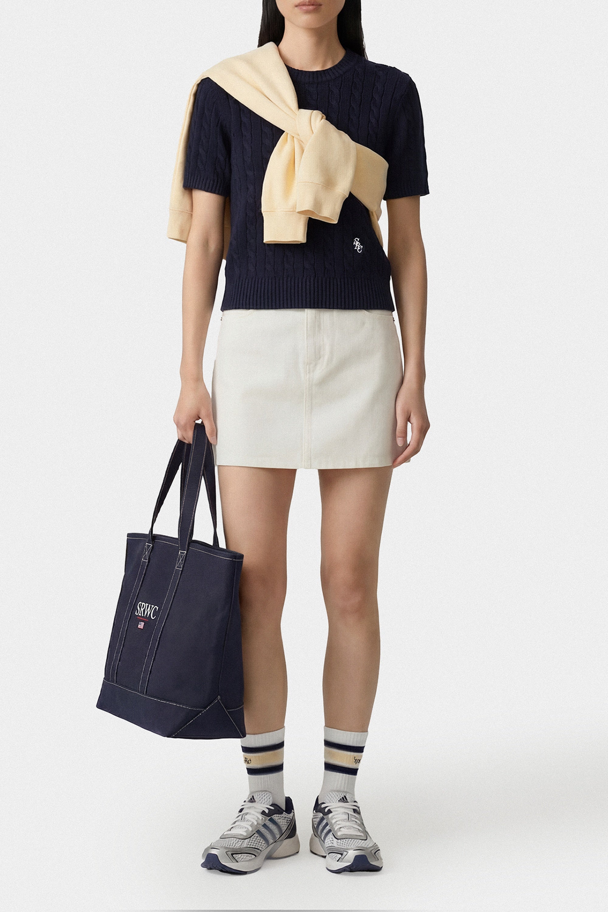 Pull SRC à mailles torsadées - Bleu Marine & Blanc