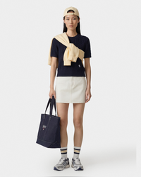 Pull SRC en coton à mailles torsadées - Bleu marine/Blanc