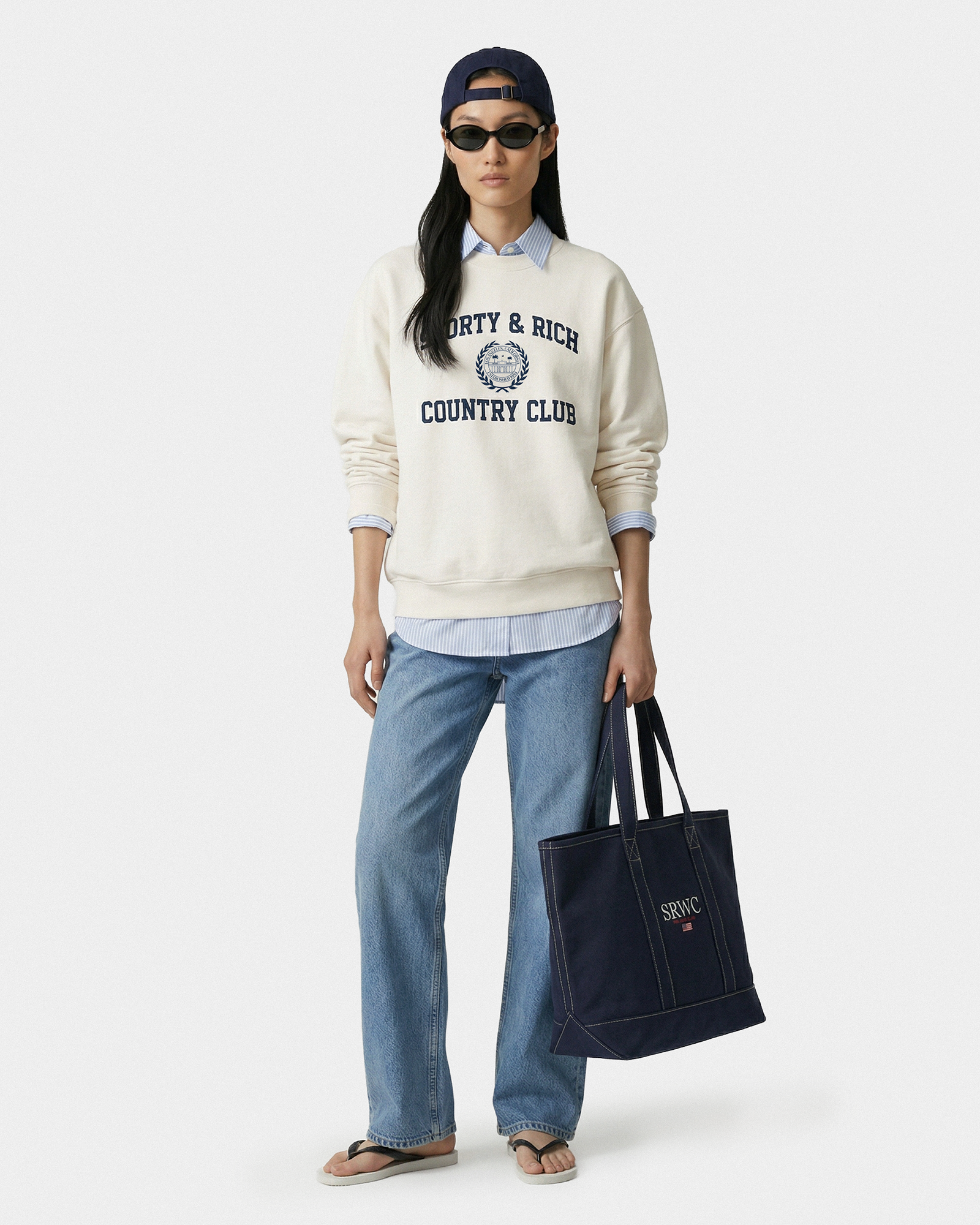 Pull à col rond « Varsity Crest » - Écru/Bleu marine