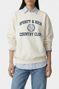 Pull à col rond Varsity Crest - Écru & Bleu Marine
