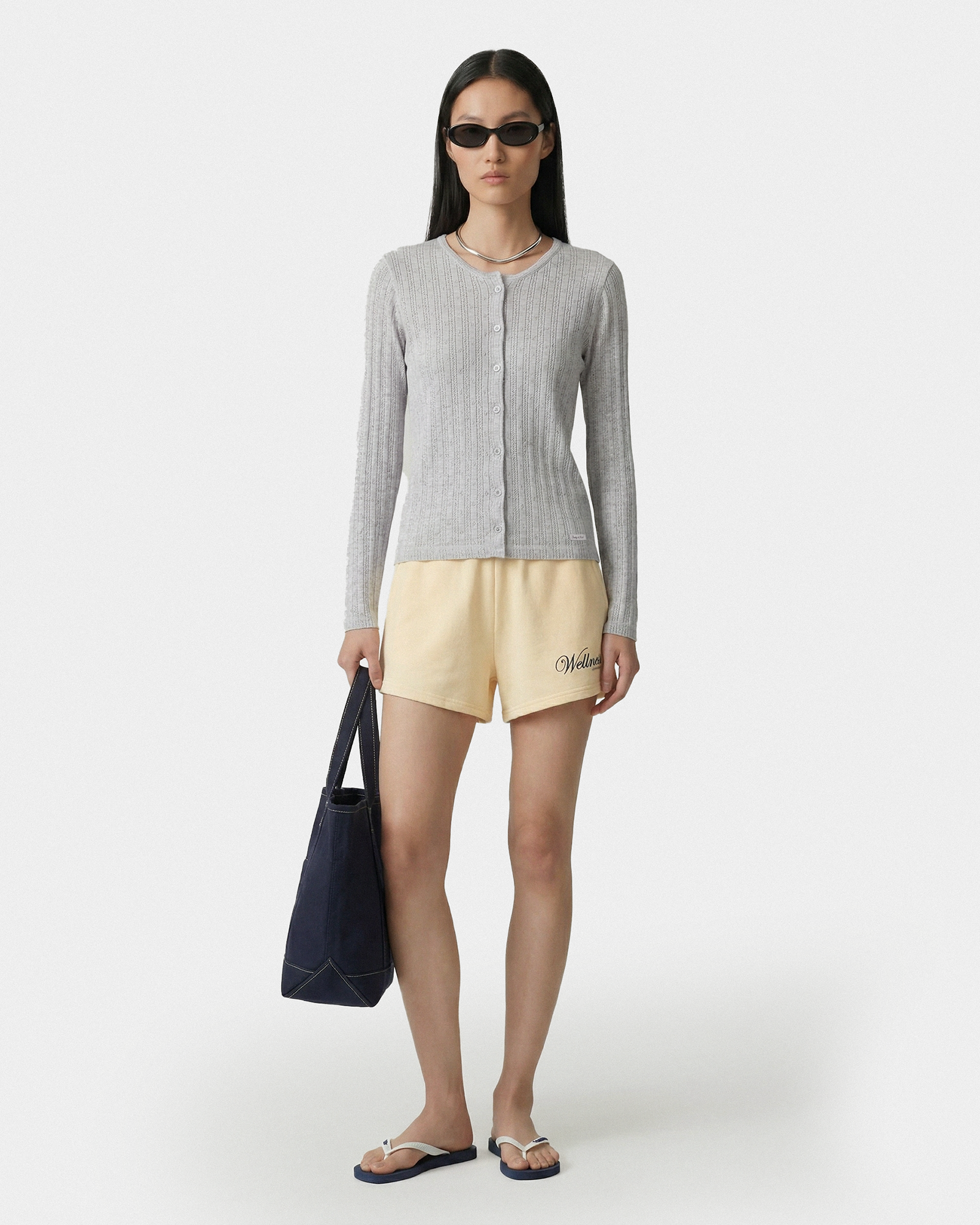 Cardigan en pointelle avec logo emblématique - Gris chiné