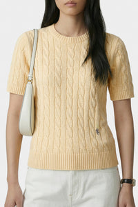 Pull SRC à mailles torsadées - Amande & Bleu Marine