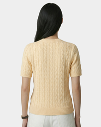 Pull en coton SRC à mailles torsadées - Amande/Bleu marine