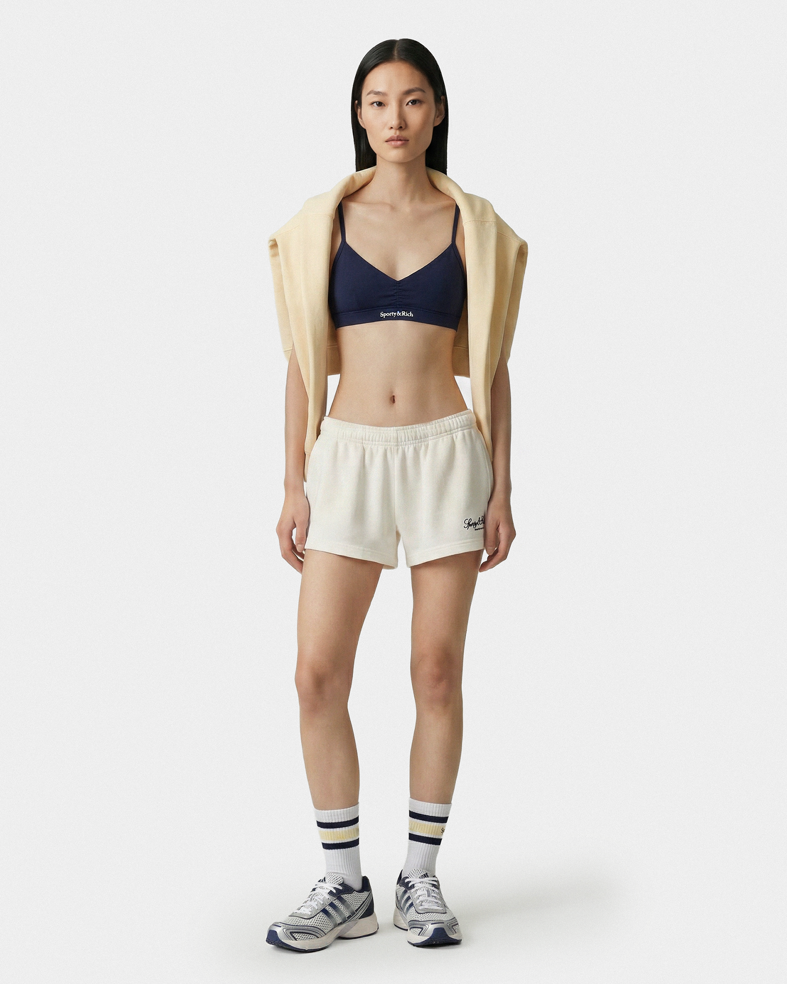Short de sport Vendome LA brodé « Disco » - Écru/Blanc