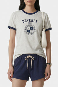 T-shirt à col rond BH Crest - Gris Chiné & Bleu Marine