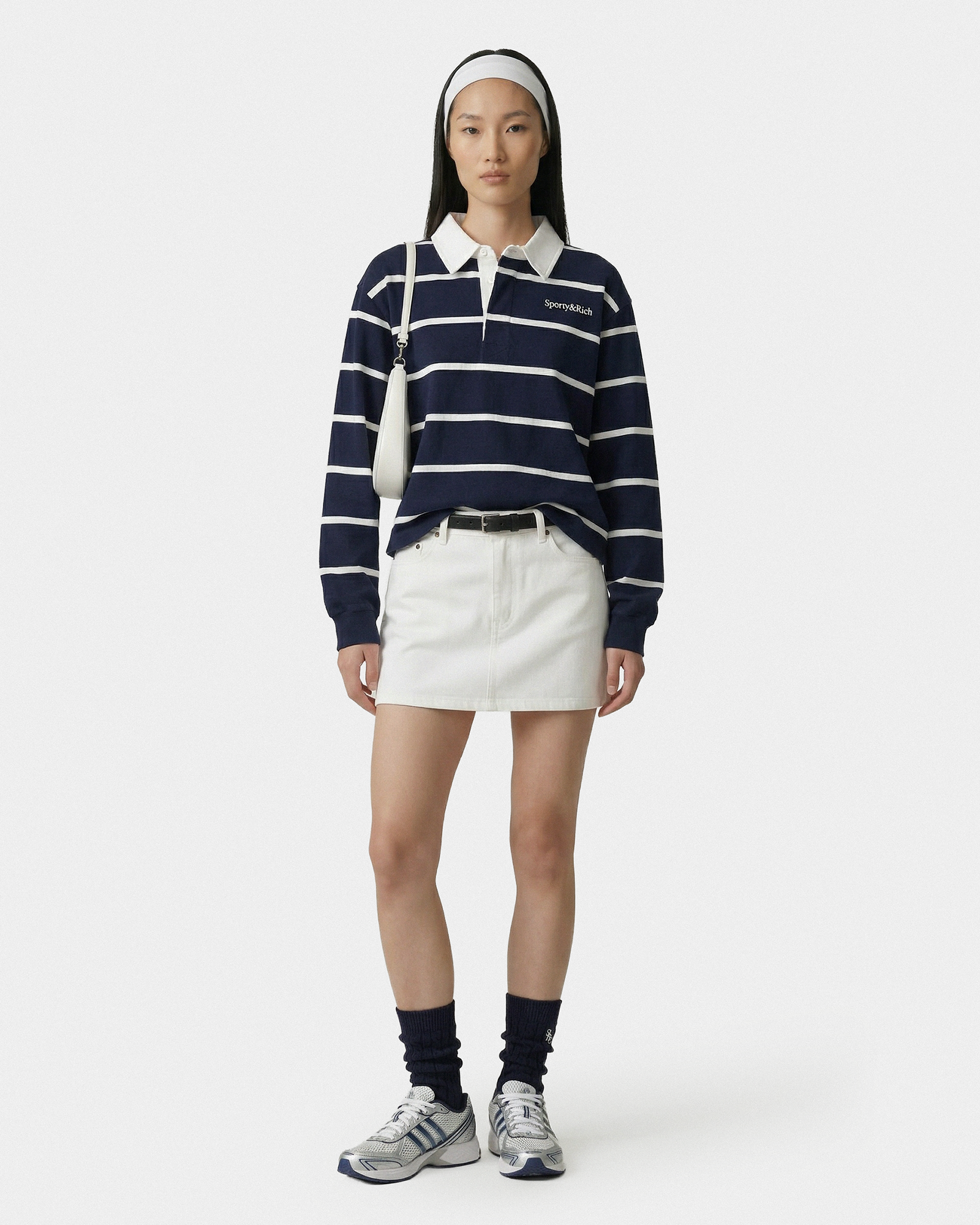 Polo de rugby avec logo Serif - Bleu marine/Blanc