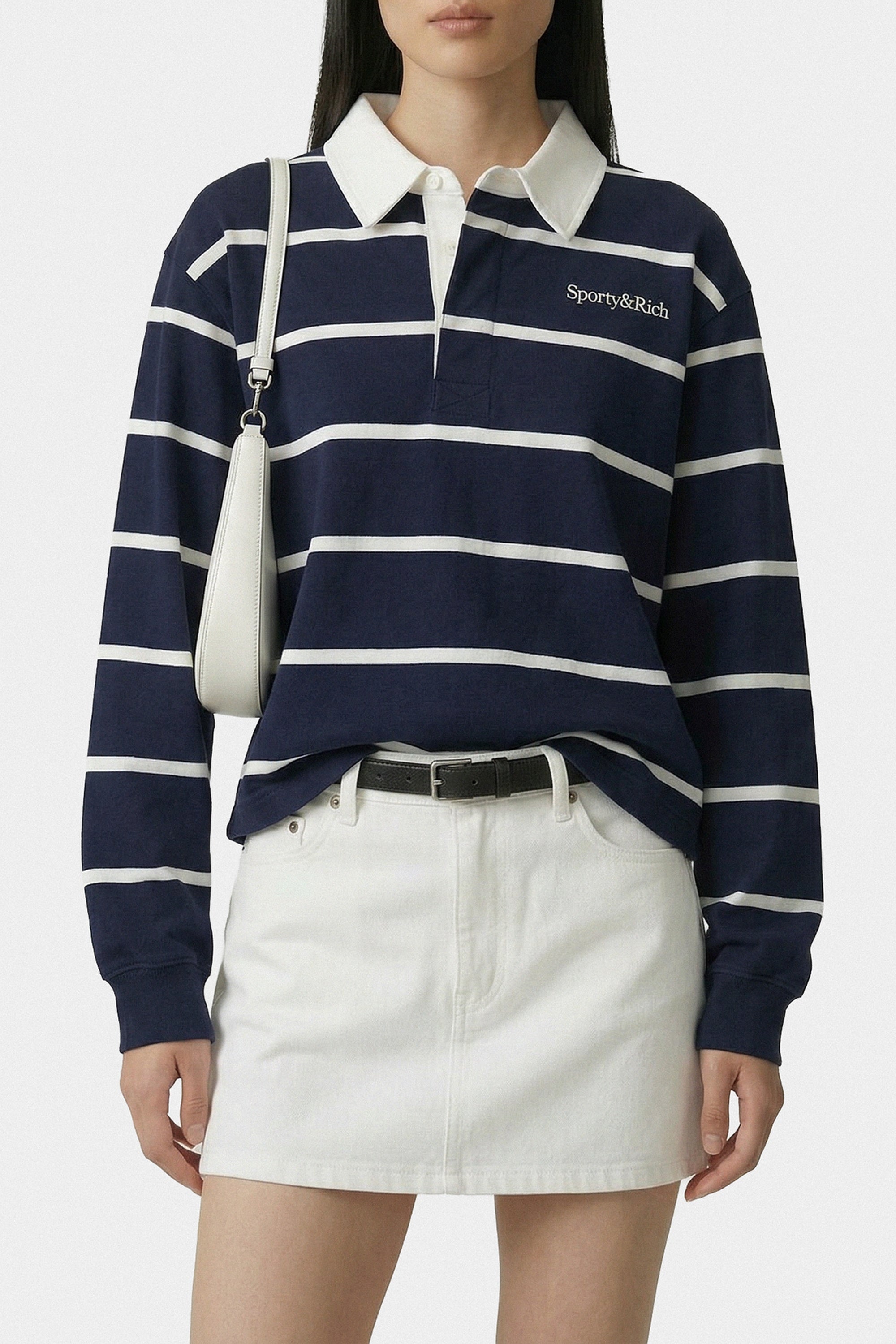Polo de rugby à logo Serif - Bleu Marine & Blanc