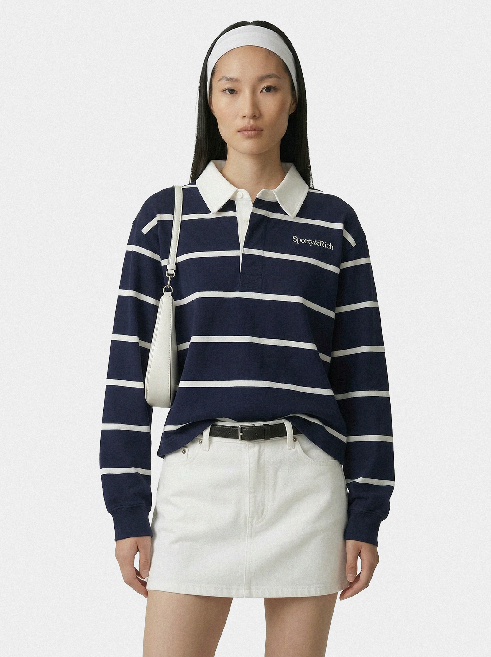 Polo de rugby avec logo Serif - Bleu marine/Blanc
