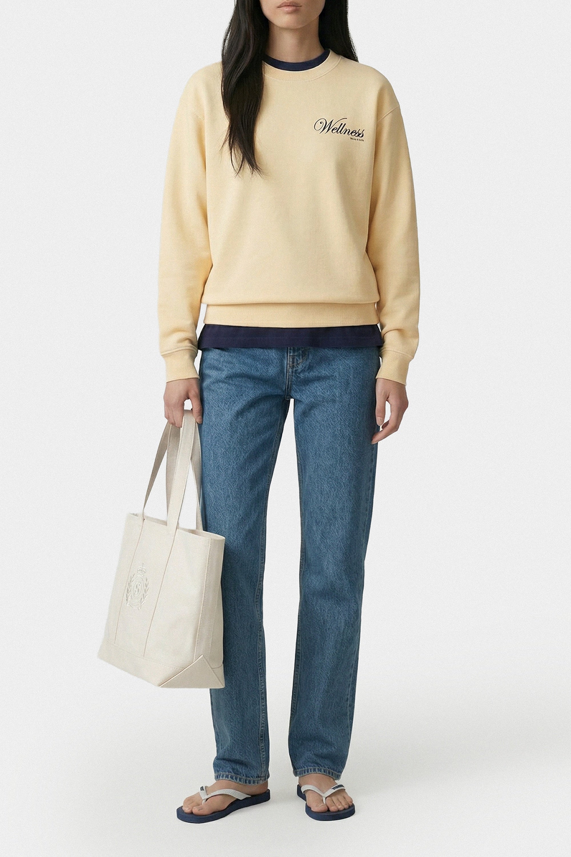 Pull à col rond Avenue - Amande & Bleu Marine