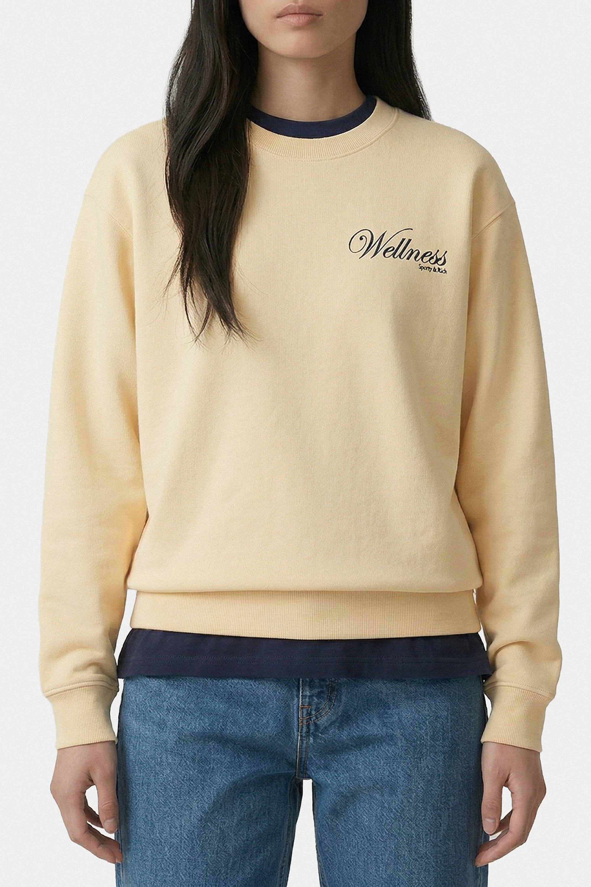 Pull à col rond Avenue - Amande & Bleu Marine