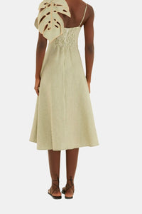 Robe midi rayée Monstera en lin - Vert