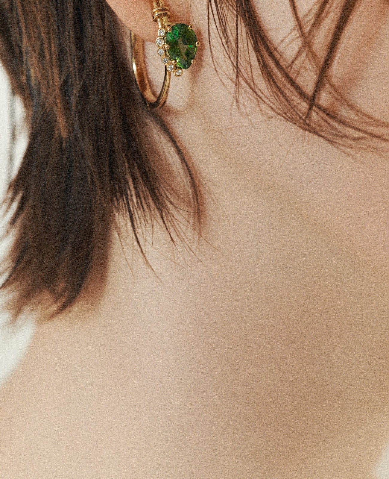 Boucles d'oreilles Sun N°1 en or jaune sertie de diamant - Tourmaline Verte