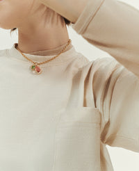 Collier Sun N°2 en or jaune sertie de diamant - Tourmaline rose & verte