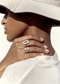 Bague Mahe en or rose avec diamant - Résine blanc