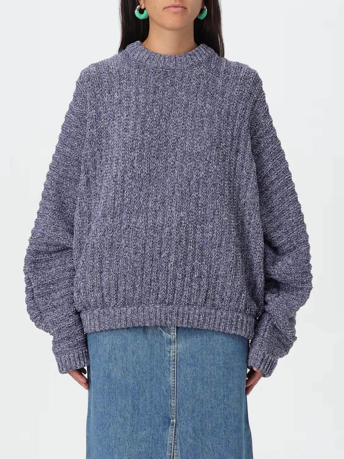 Ribbed round-neck jumper - Blue & White