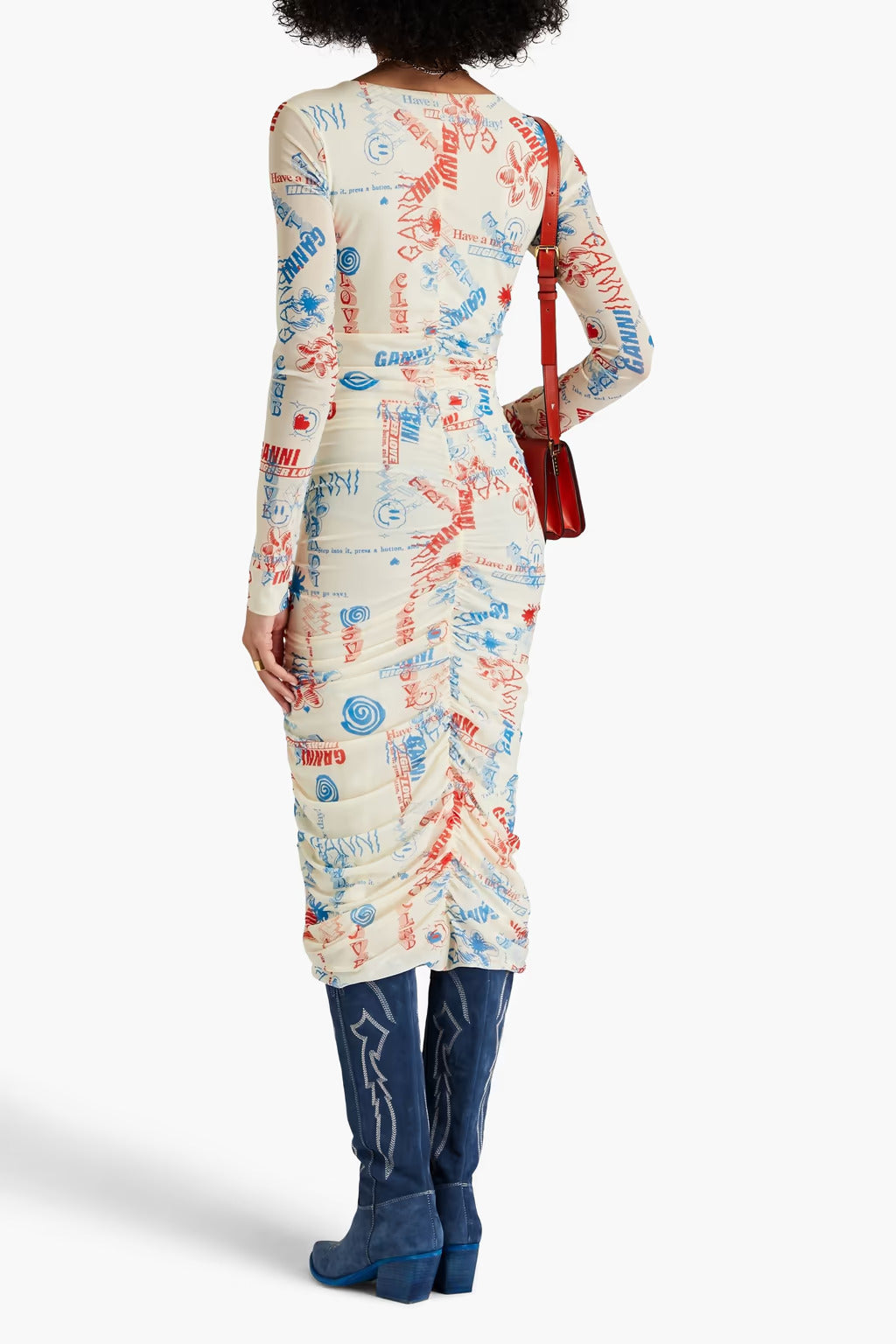 Robe midi froncée en maille - Egret