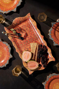 Tabriz earthenware and brass rectangular platter - Orange