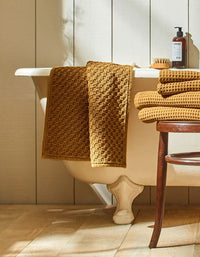 Tapis de bain en coton nid d'abeille - Ocre