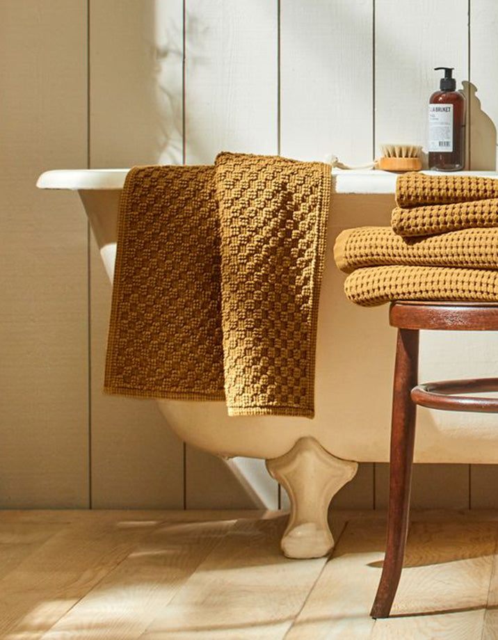 Tapis de bain en coton nid d'abeille - Ocre