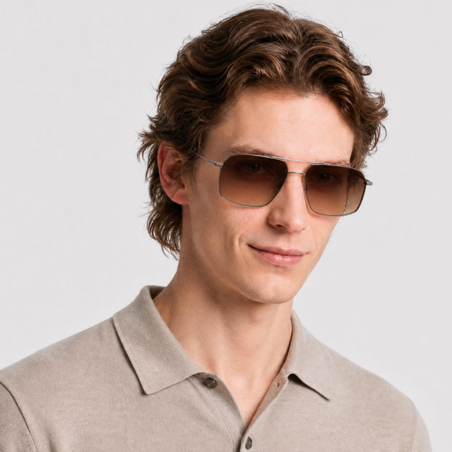 Lunettes de soleil Renzo - Shiny Light Ruthenium & Brown Polarized