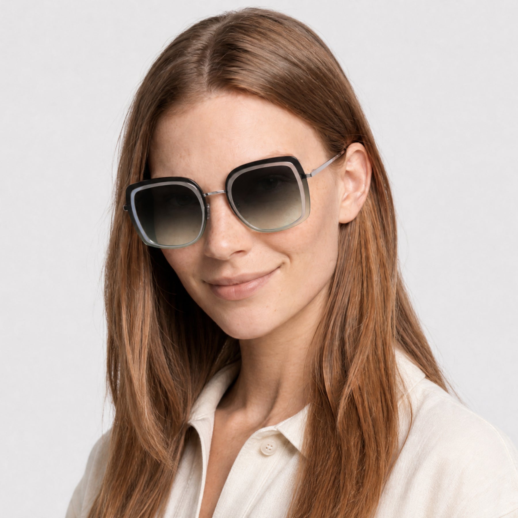 Lunettes de soleil Halima - Shiny Rhodium & Gradient Green
