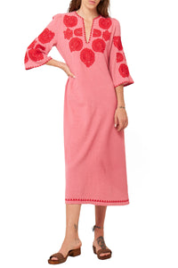 Robe longue brodée Tiki - Corail