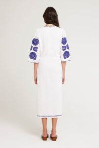 Robe longue brodée Tiki - White