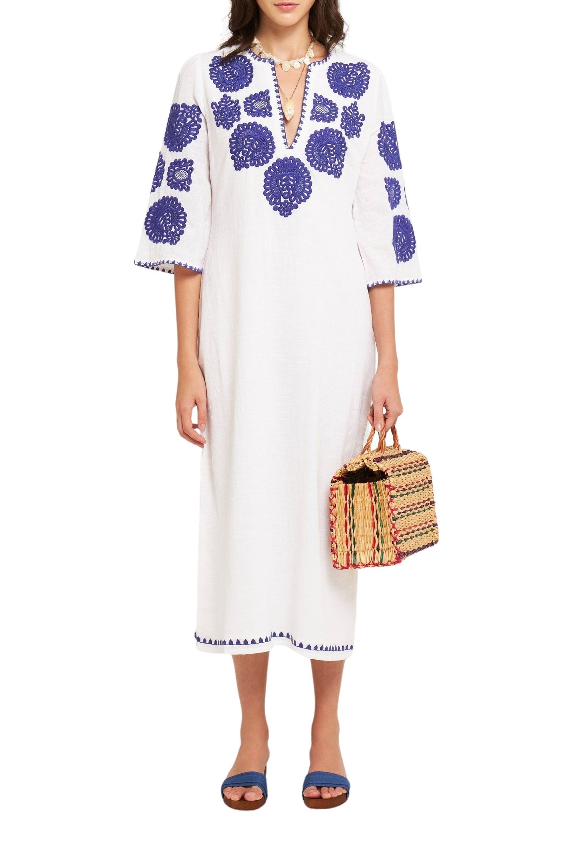 Robe longue brodée Tiki - White