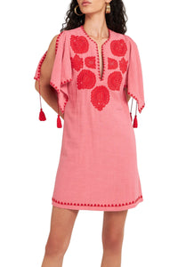 Robe courte brodée Tiki - Corail