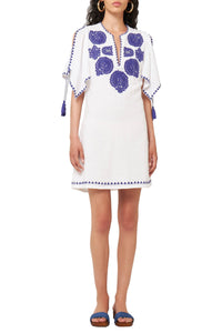 Robe courte brodée Tiki - White