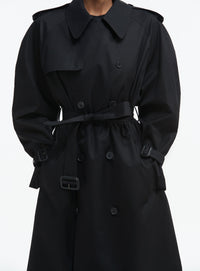 Trench coat en laine - Black Pinstripe