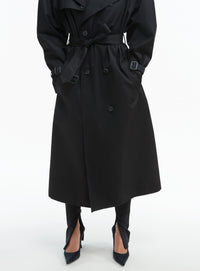 Trench coat en laine - Black Pinstripe