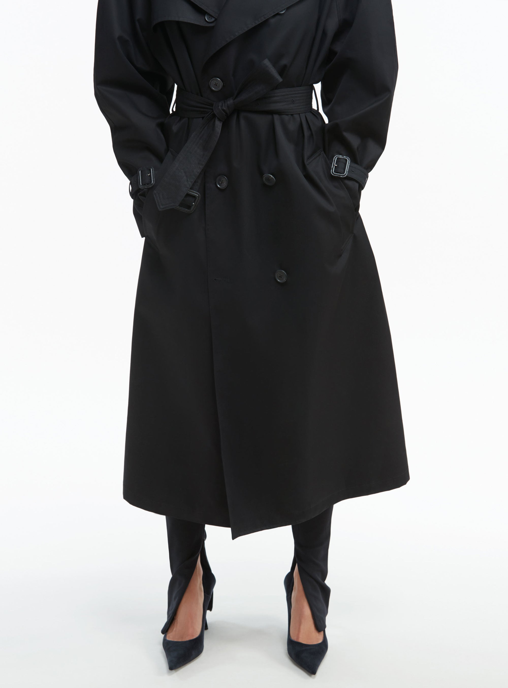 Trench coat en laine - Black Pinstripe