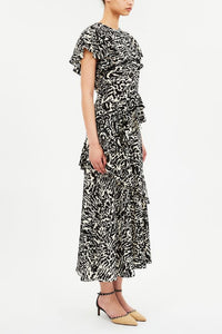 Robe midi Amaia à volants en cascade en soie - Spotted Jasper