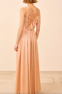 Robe longue Aisha plissée et asymétrique en soie - Sand