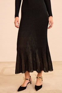 Robe midi Zeda à manches longues et col V - Noir