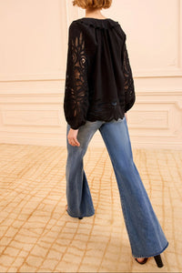Blouse Adonis à manches longues ornée d’appliqués en soie - Noir