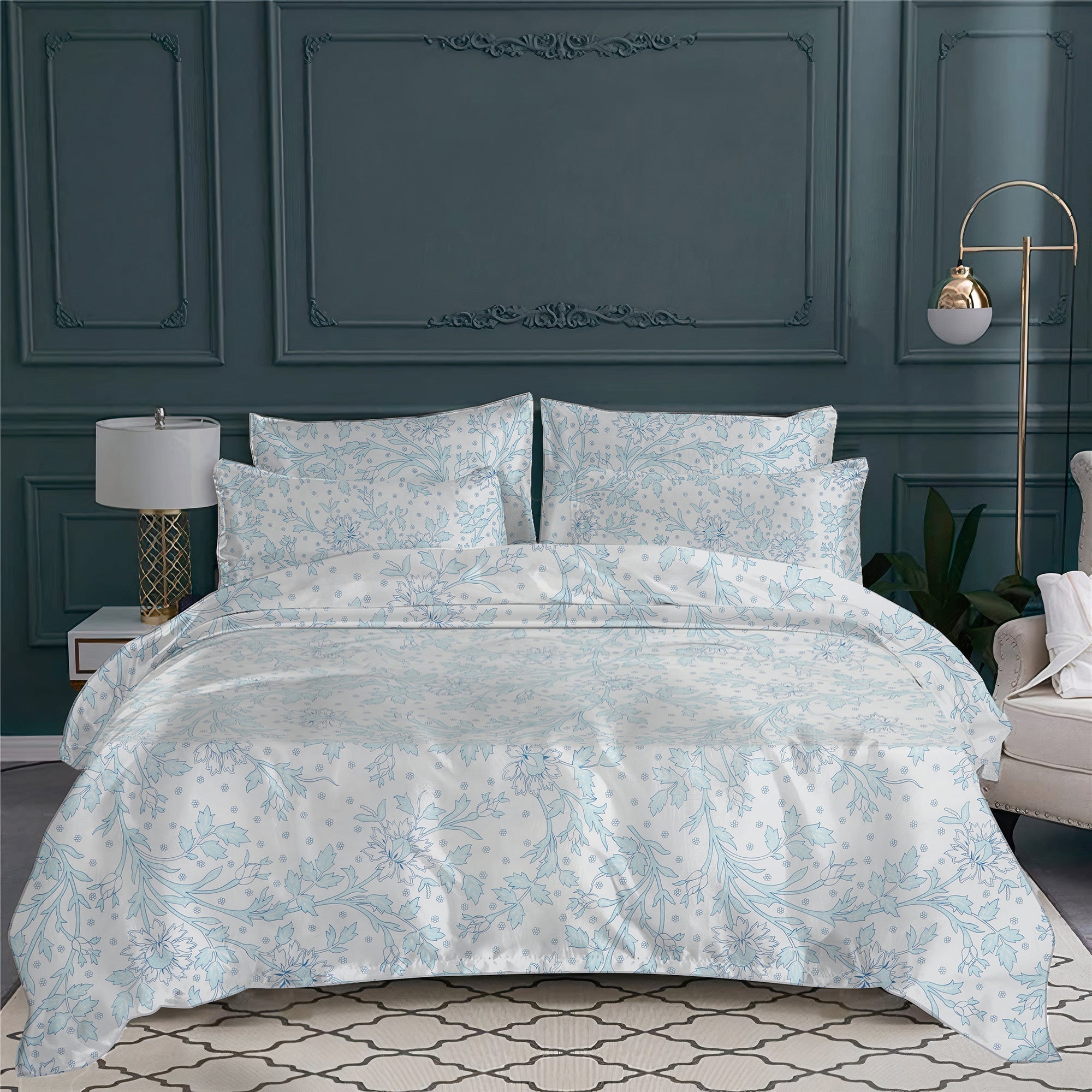 Housse de couette Floralie en percale de coton - Bleu