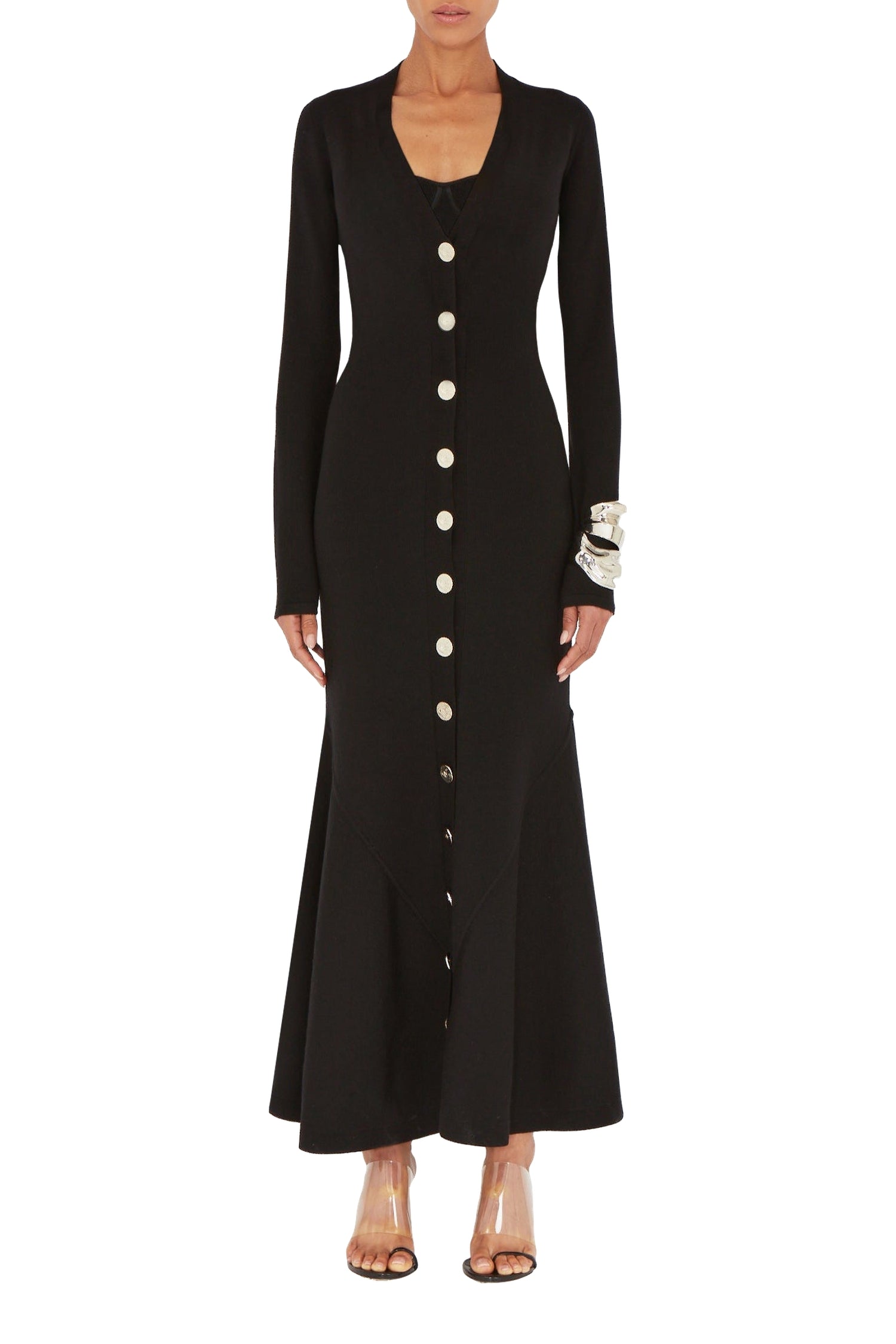 Robe boutonnée en laine - Black