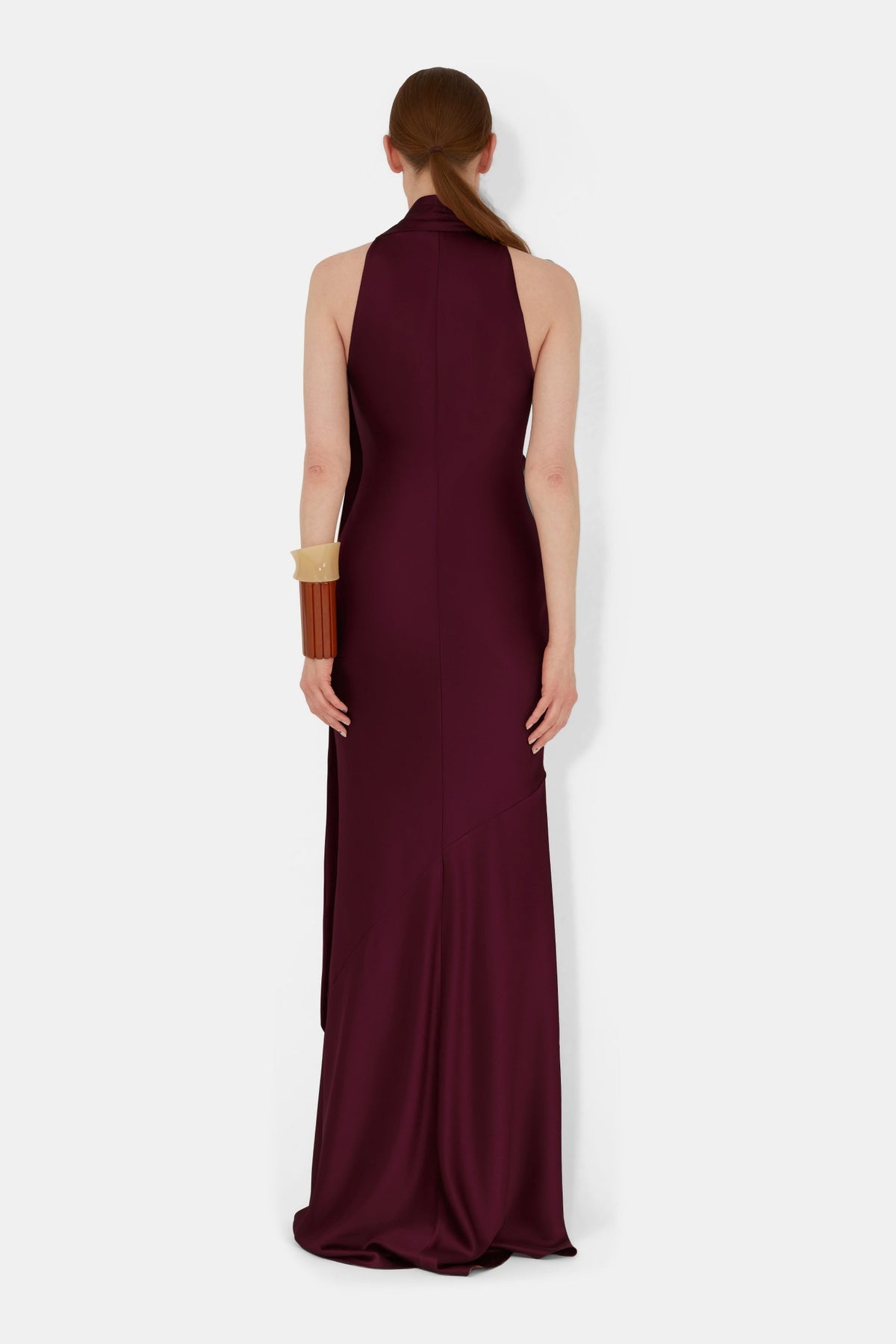 Robe longue Delphinus drapée en satin - Mahogany