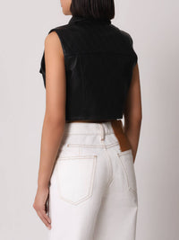 Short quilted leather jacket - Black