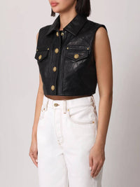 Short quilted leather jacket - Black