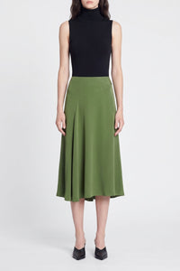 Jupe midi Philae en soie - Olive